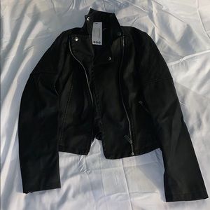 Black faux leather biker jacket